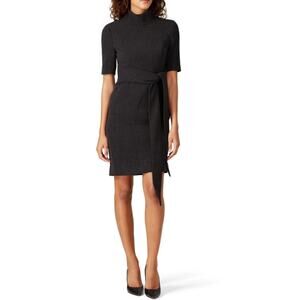 Toccin Belted Sheath Dress Short Sleeve Zip Back High Neck Gray Womens Size 12